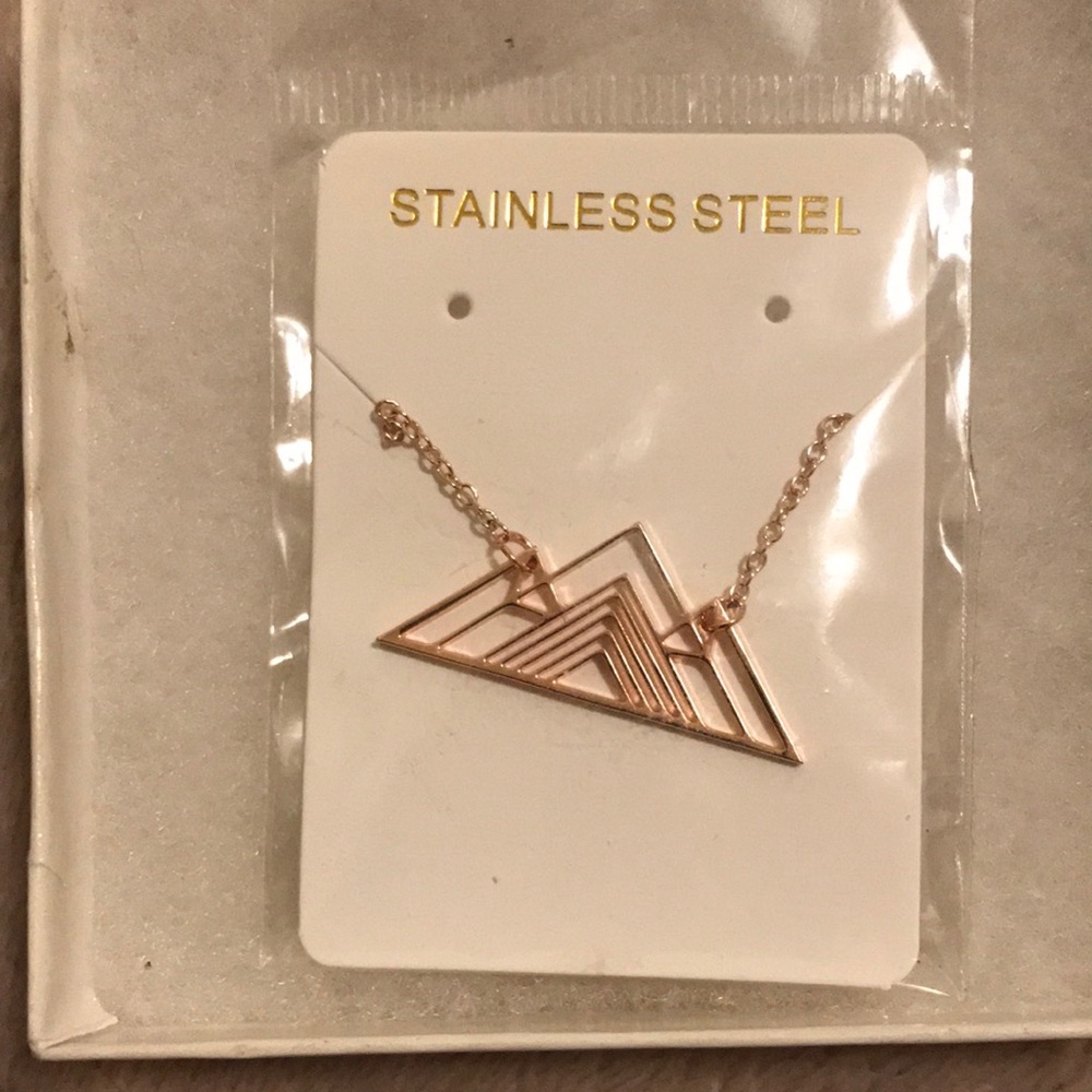 Stainless Steel Rose Gold Geometric Triangle Necklace NIB